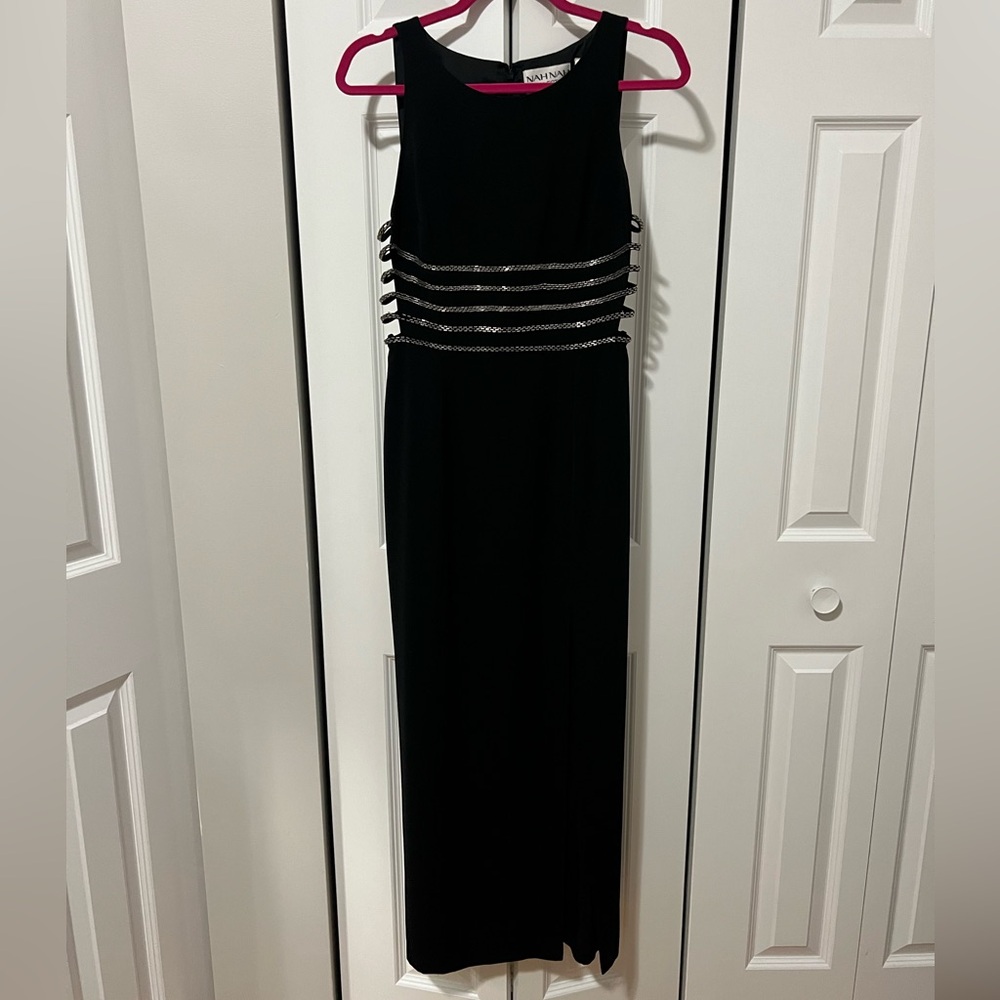 90’s Black Nah Nah Collection Maxi Dress w/ Front Slit & Beaded Accent (6)